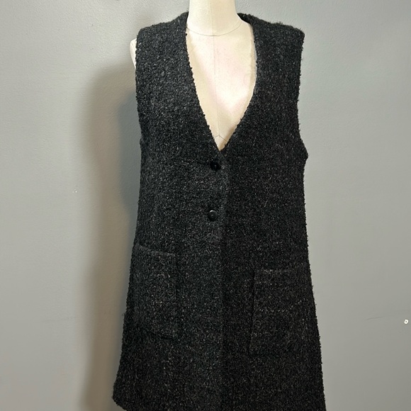Weave O’The Irish Wool Boucle Grey Single Breasted Long Vest Duster size M - Picture 2 of 16
